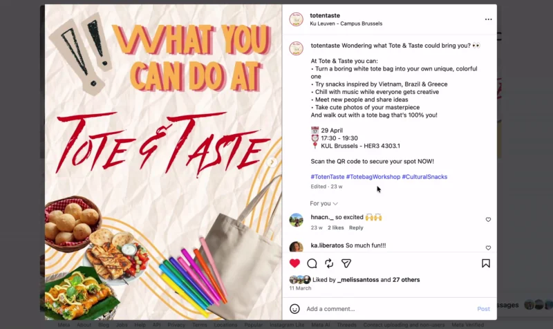 Preview of the Tote & Taste Instagram profile being explored